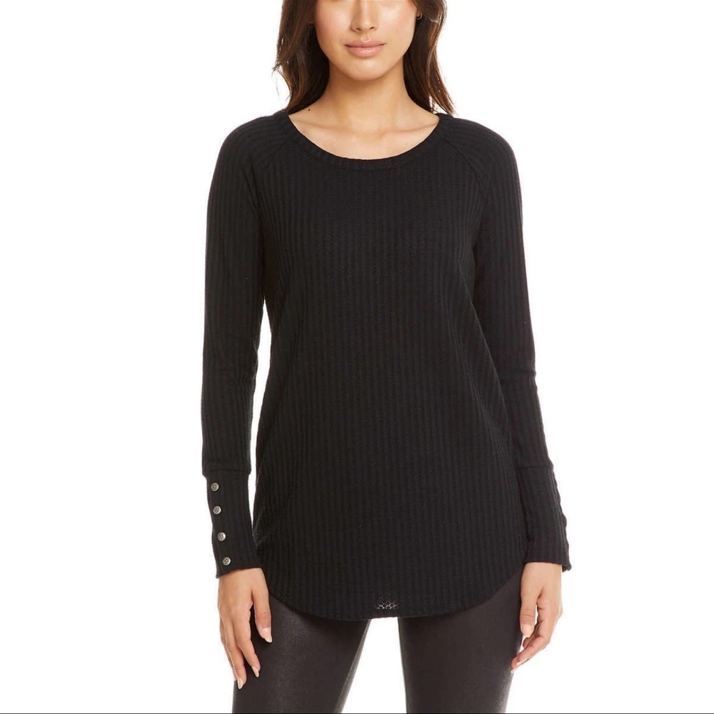 Chaser Ladies' Long Sleeve Waffle Thermal Top, black minimalist cozy size L
